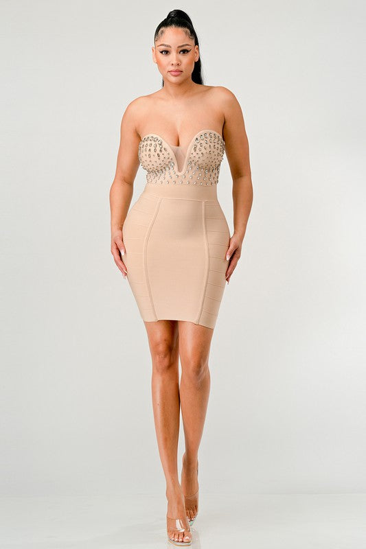 Bejeweled Contour Bandage Dress