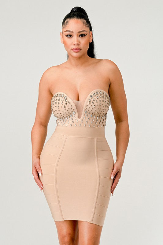 Bejeweled Contour Bandage Dress