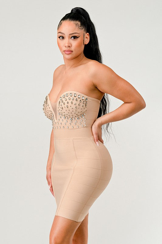 Bejeweled Contour Bandage Dress