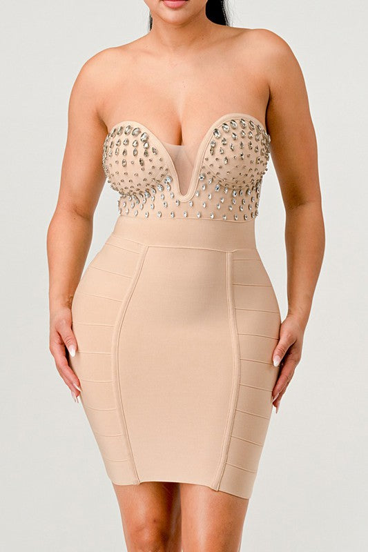 Bejeweled Contour Bandage Dress