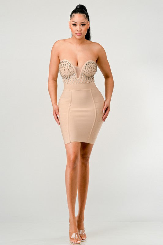 Bejeweled Contour Bandage Dress