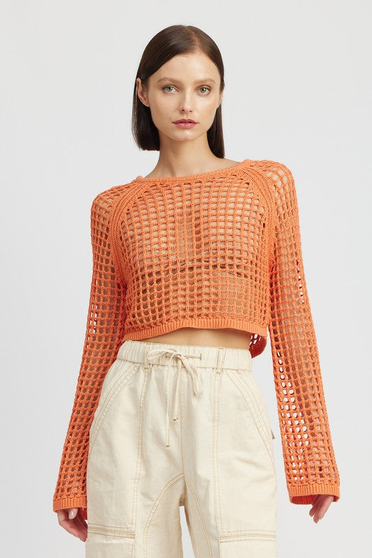 OPEN KNIT CROCHET CROPPED TOP