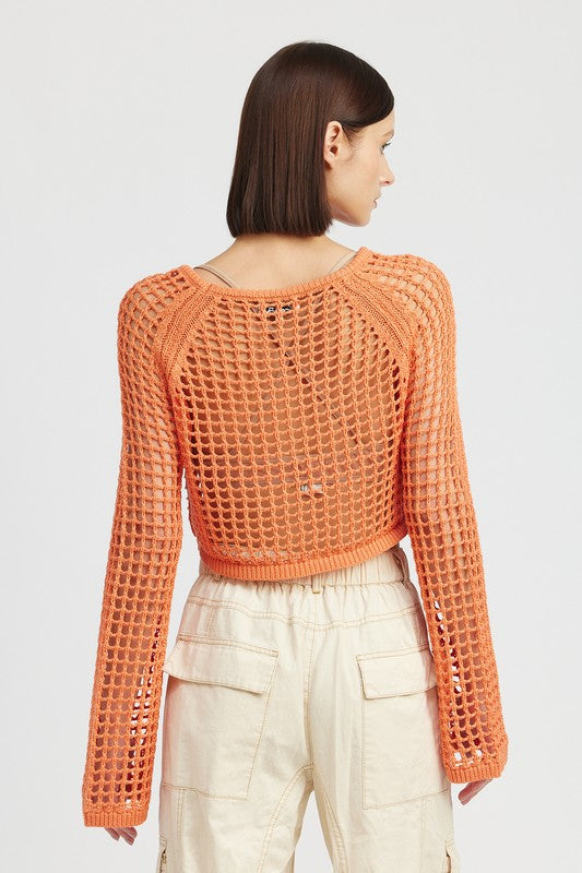 OPEN KNIT CROCHET CROPPED TOP